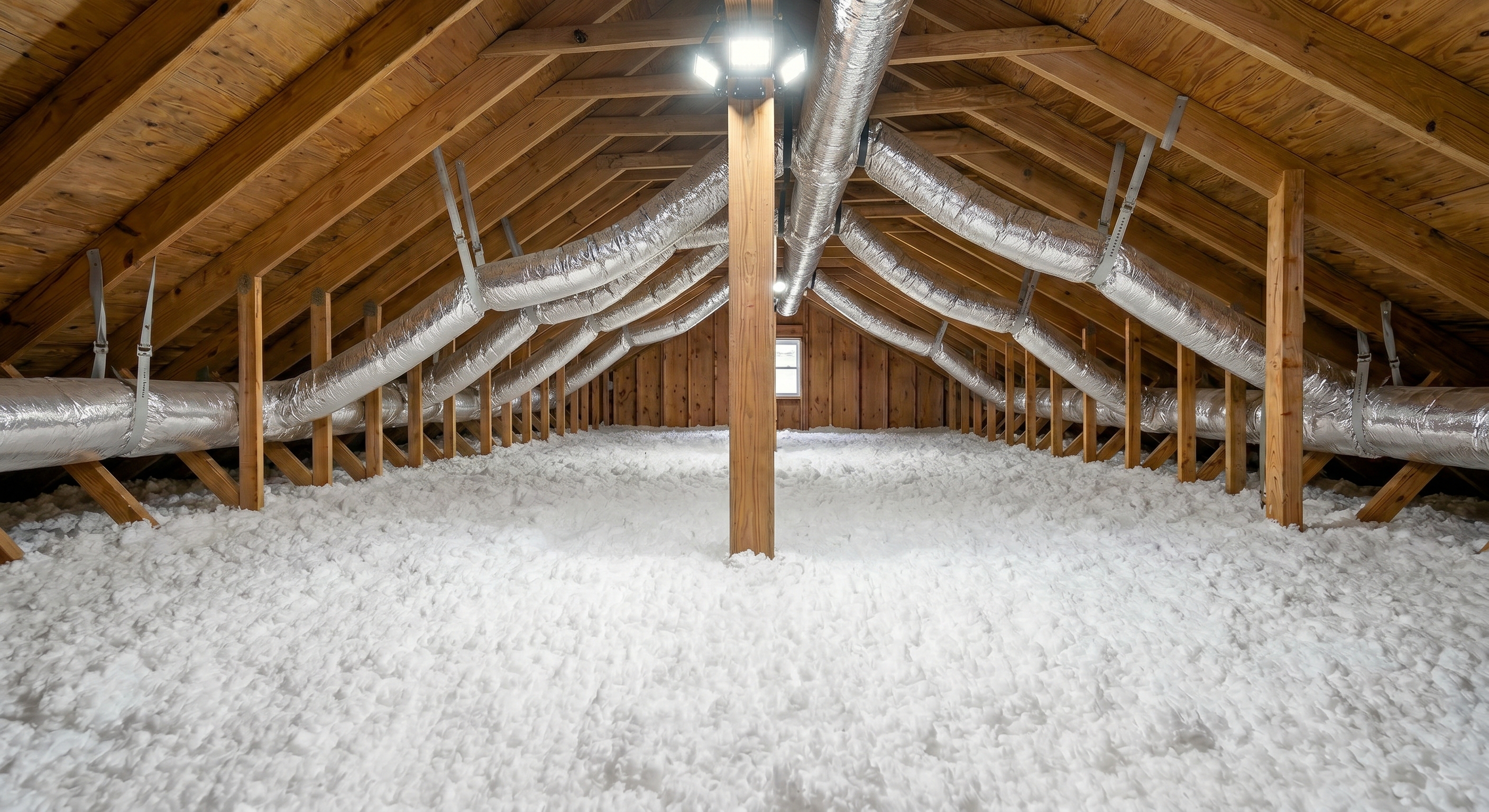 Completed attic insulation installation with an even layer across the attic floor