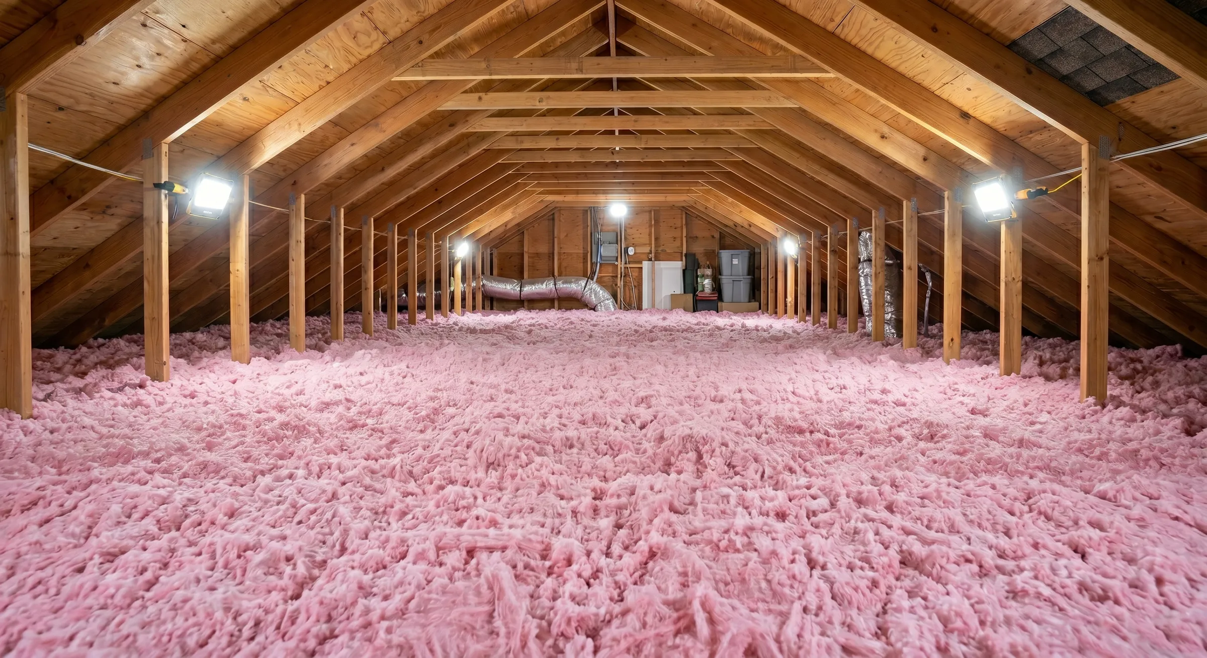 Fresh blown-in insulation installed across an attic floor in a Newport News home