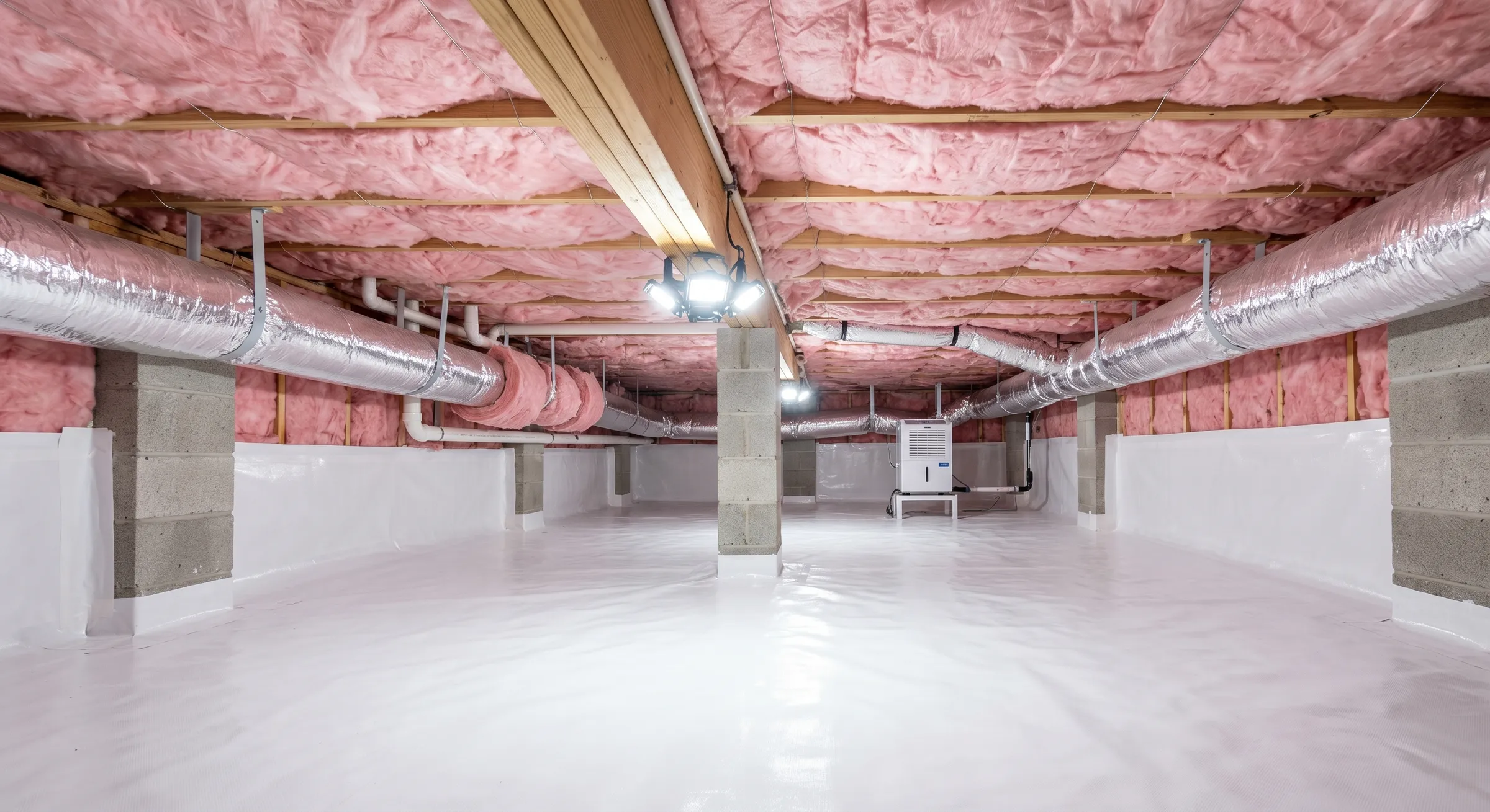 Professionally insulated and encapsulated crawl space in Hampton Roads